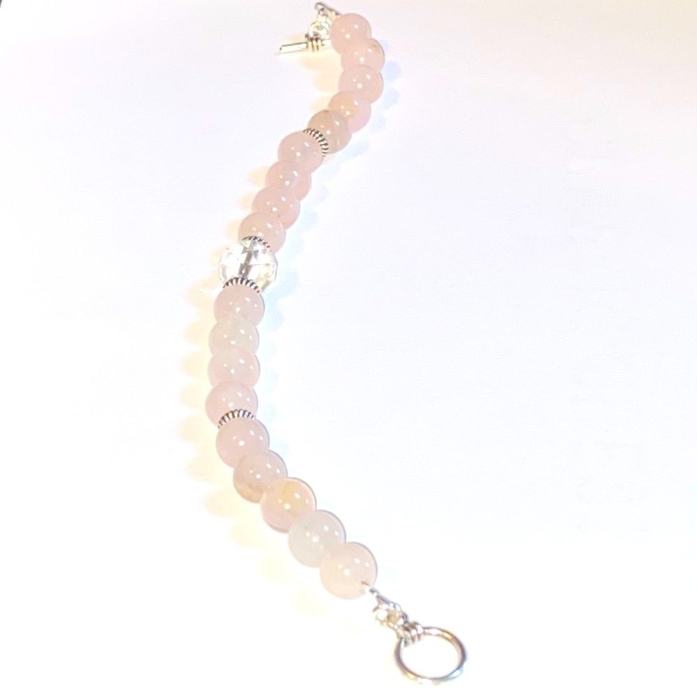 Rose Quartz and Crystal Sterling Silver Bracelet - Picture 2 of 3